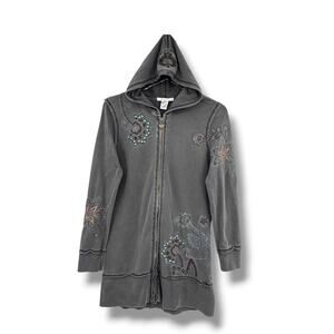 Vertigo Paris jacket women's L embroidered hooded sweatshirt full zip boho Y2K